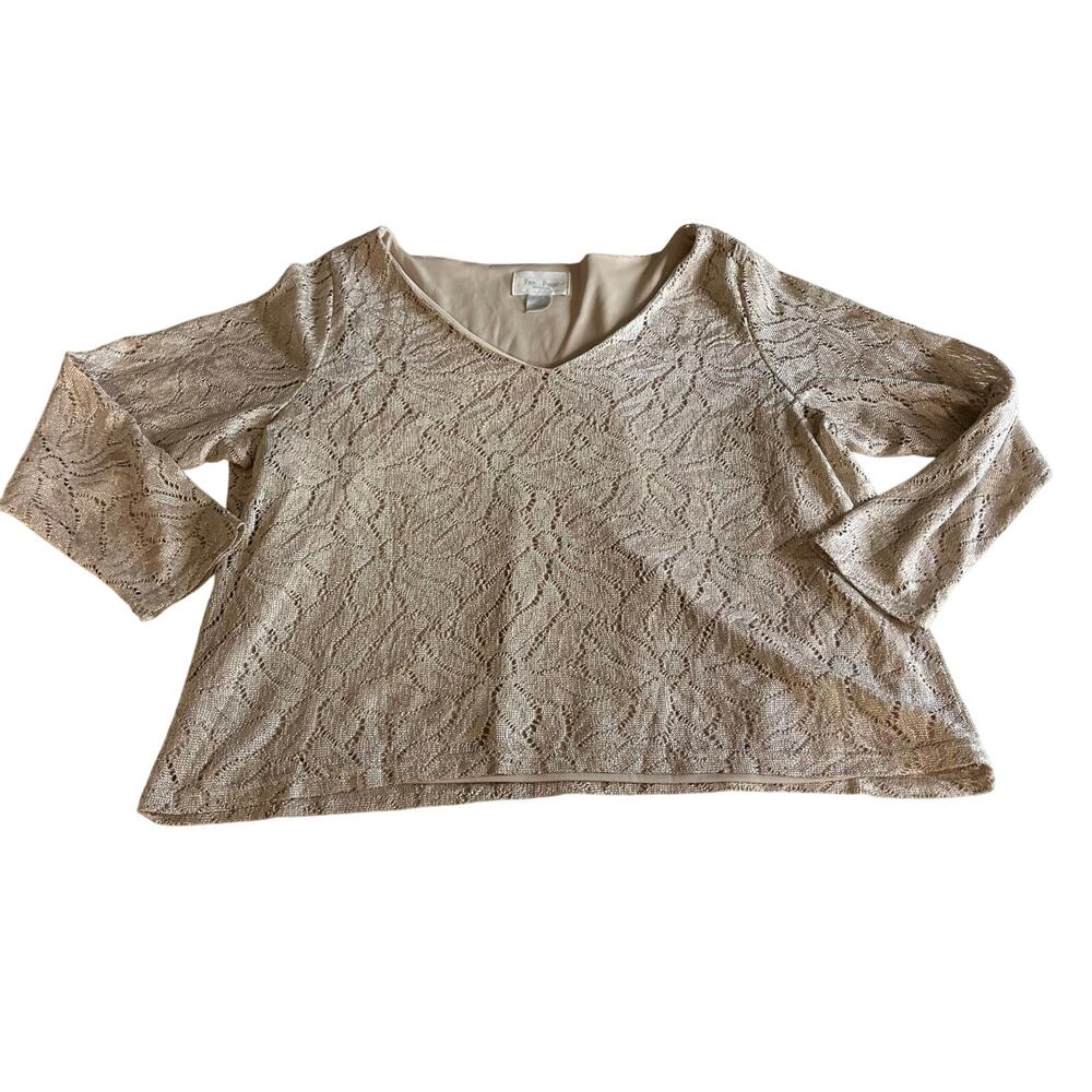 Tan Gold Floral Long Sleeve Blouse Top Plus Size 2X Boho Artsy Fairycore Forest